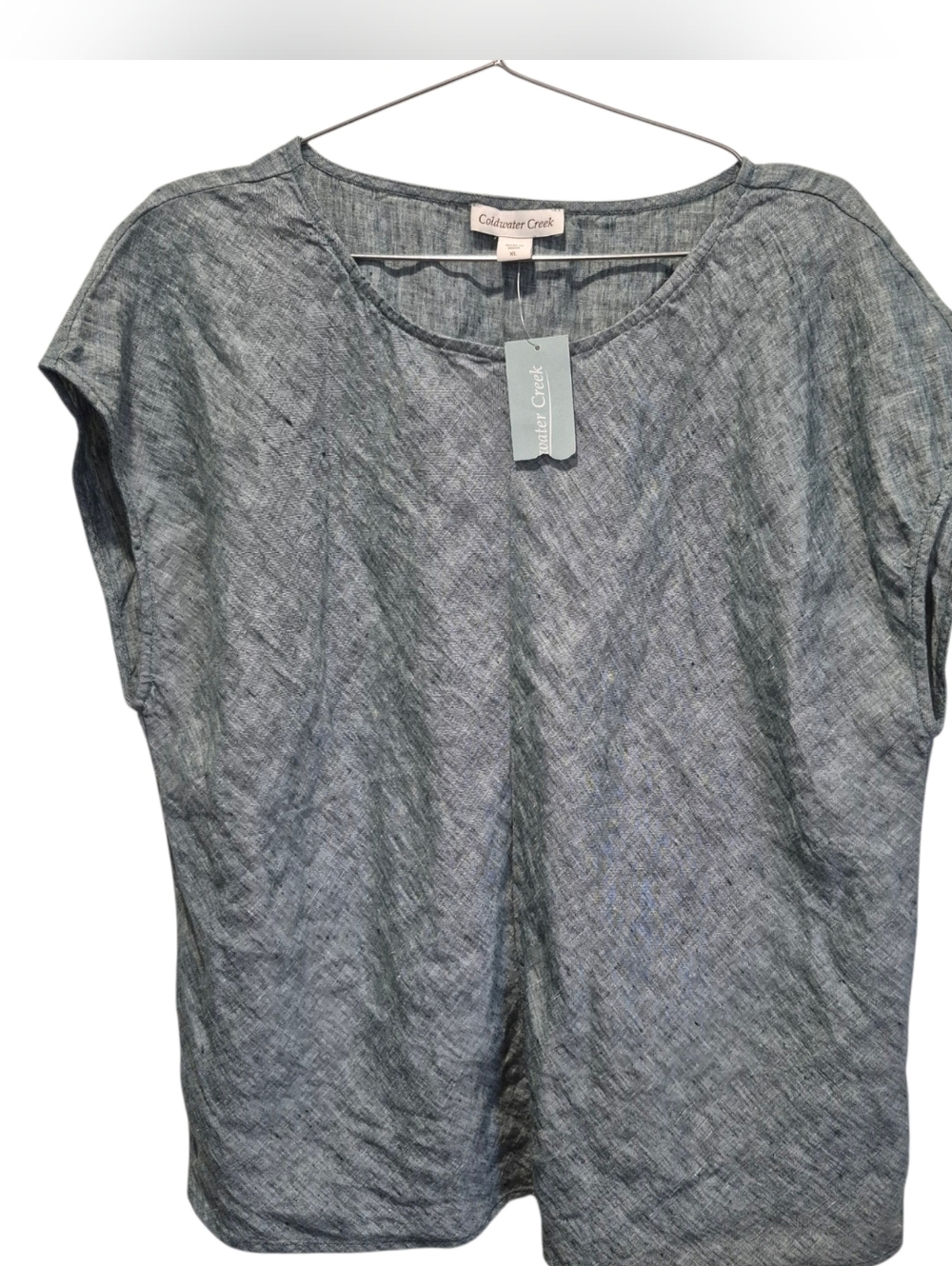 New 100% Linen Coldwater Creek Shirt Top Garden Green Size XL NWT Short Sleeve